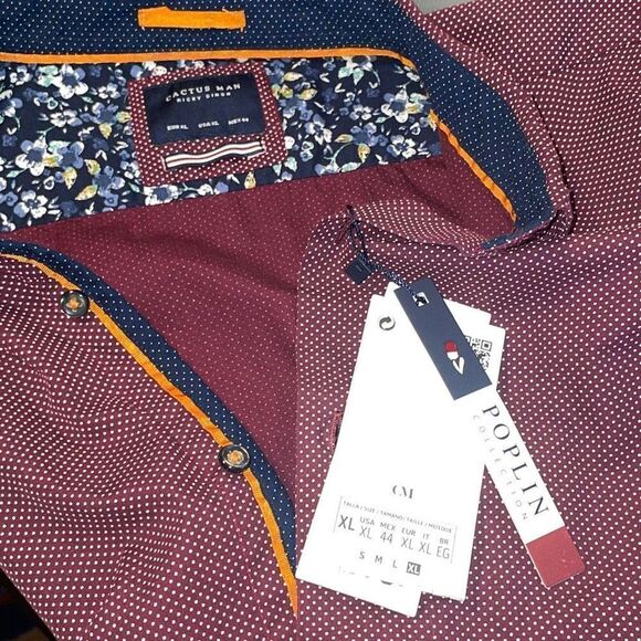 Cactus Man Ricky Singh Plum Navy Polka Dot Poplin Floral Cuff Shirt XL/44 - Picture 4 of 7